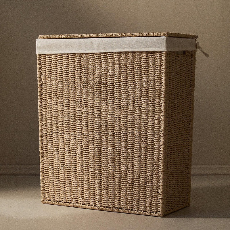 Cesta de lavandería de cuerda de papel trenzada, cesta de lavandería sucia, cesta de almacenamiento de ropa plegable doméstica transfronteriza grande