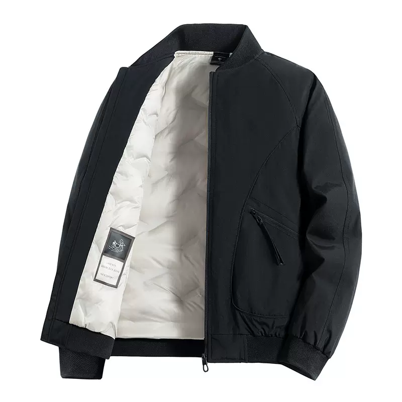 可印LOGO羽绒服90%白鸭绒男款冬季抗皱飞行棒球领服男士抗寒外套