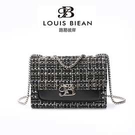 2026年小香风编织格纹链条单肩包时尚优雅女士斜挎手机包一件代发