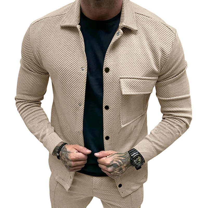 Transfronterizos otoño casuales pesados tweed cuello larga camisa de manga larga Europa y América un solo botón hombre chaqueta de color sólido chaqueta hombre