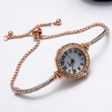 告白气球细带镶钻手表自由调节抽拉式罗马数字女款手链表表盘腕表