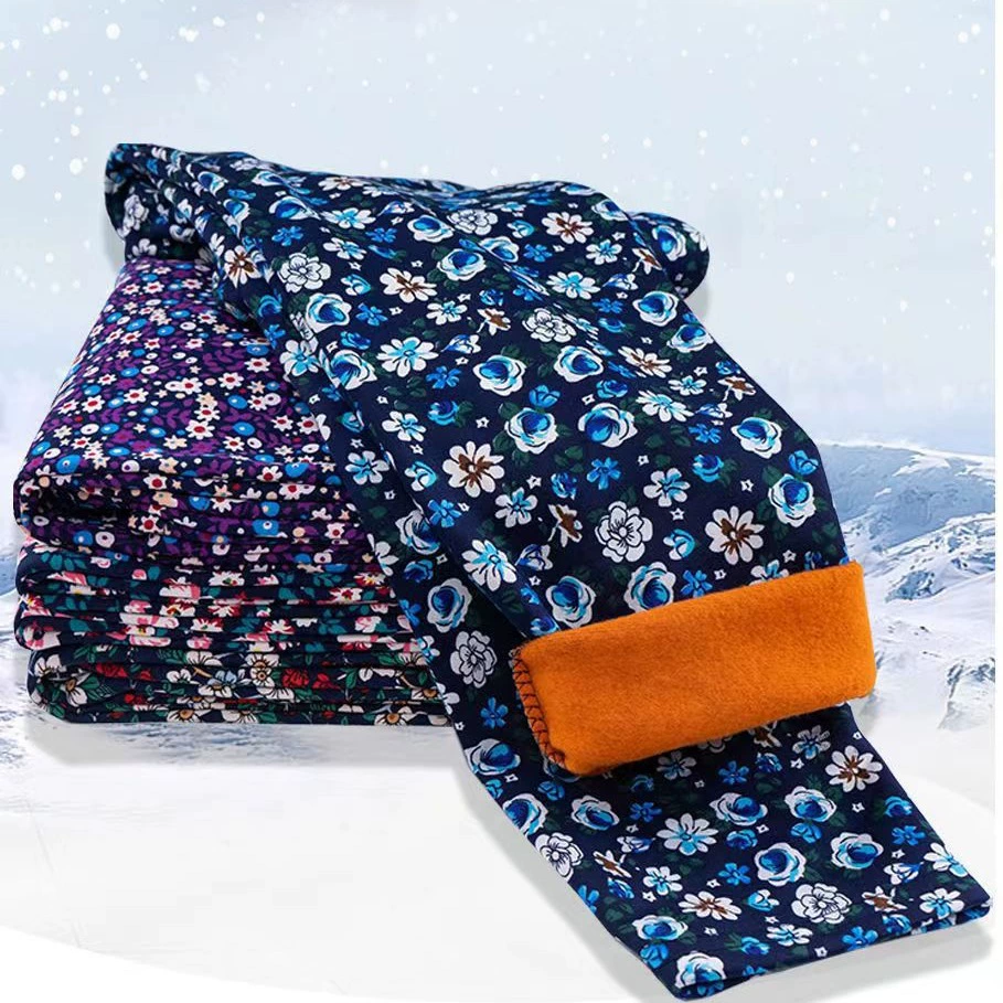 Теплые брюки для среднего и пожилого возраста на осень-зиму с цветочным принтом плюс бархатные брюки, теплые брюки большого размера для женщин, осенние брюки для мамы