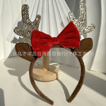 跨境圣诞鹿角发箍红蝴蝶结派对圣诞节装扮鹿角头箍女表演道具发箍