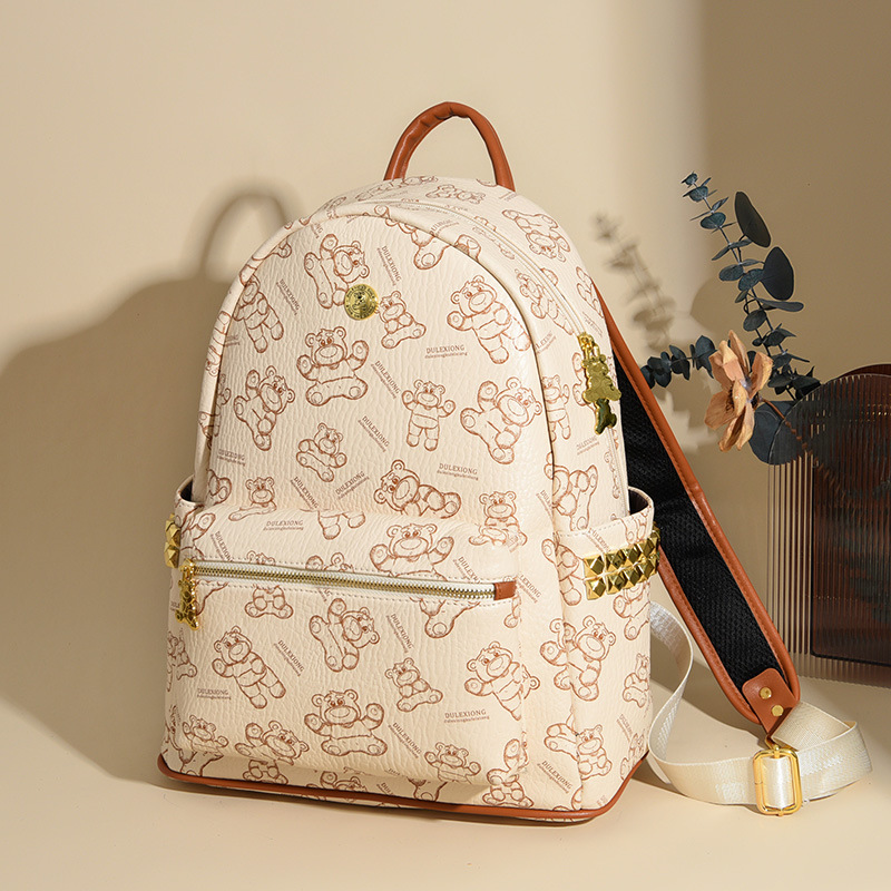 2025 nueva impresión de comercio exterior bolsas de mujer moda coreana de gran capacidad mochila de mujer caricatura lindo oso mochila