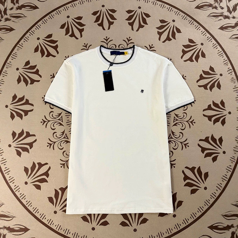 Rl Ralph Lauren Breathable New Spring/Summer Pique Cotton Color-Block Men's Mesh Crew Neck Short-Sleeve T-Shirt