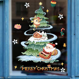 2024圣诞装饰品商场布置玻璃静电贴跨境圣诞贴纸圣诞老人麋鹿雪橇