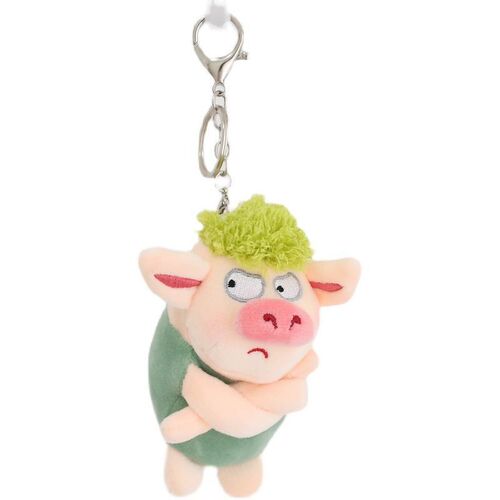 Cute and Playful Pig Green Fur Angered Pig Plush Toy, Bag Accessory, Unisex Gift, Funny Keychain