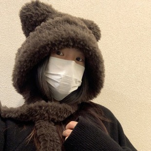 Cute Bear Mao Mao Lei Feng Hat Children's Winter Warm Cold-proof Ear Protection Face Small Pullover Hat Big Head Wrap Cap