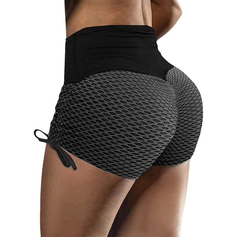2023 European and American Amazon spring and summer new elastic jacquard pants stitching slim yoga sports bottoming shorts for women