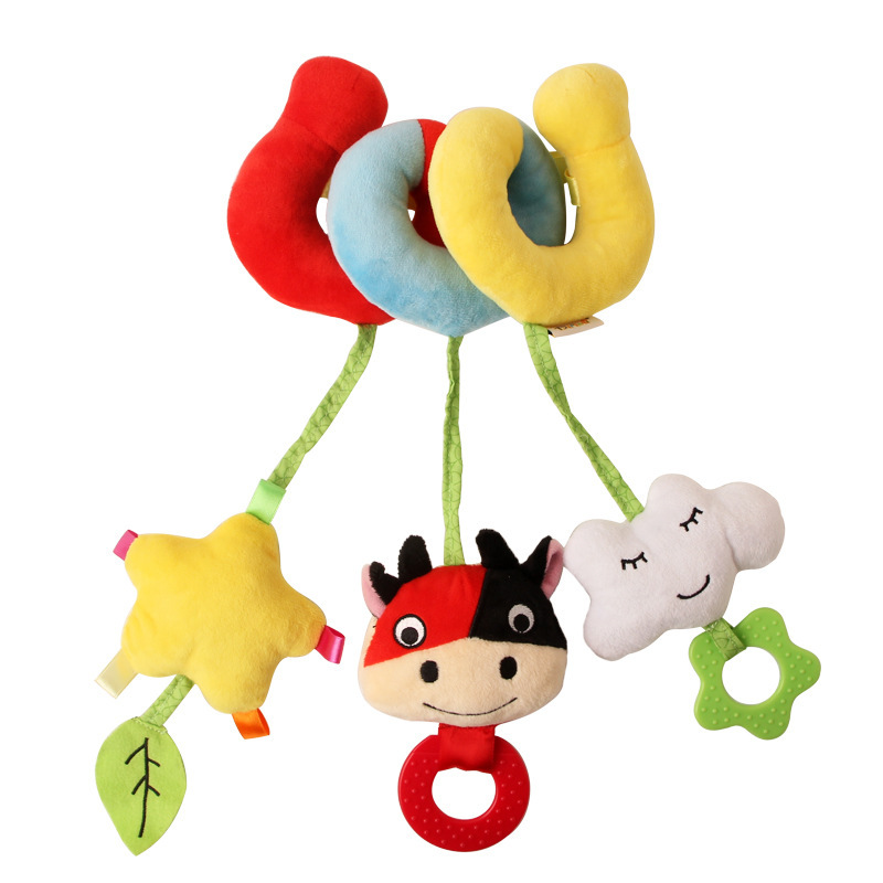 Juguete de peluche multifuncional transfronterizo con temática animal para cuna de bebé, juguete relajante para recién nacidos, juguete colgante para cuna de coche.