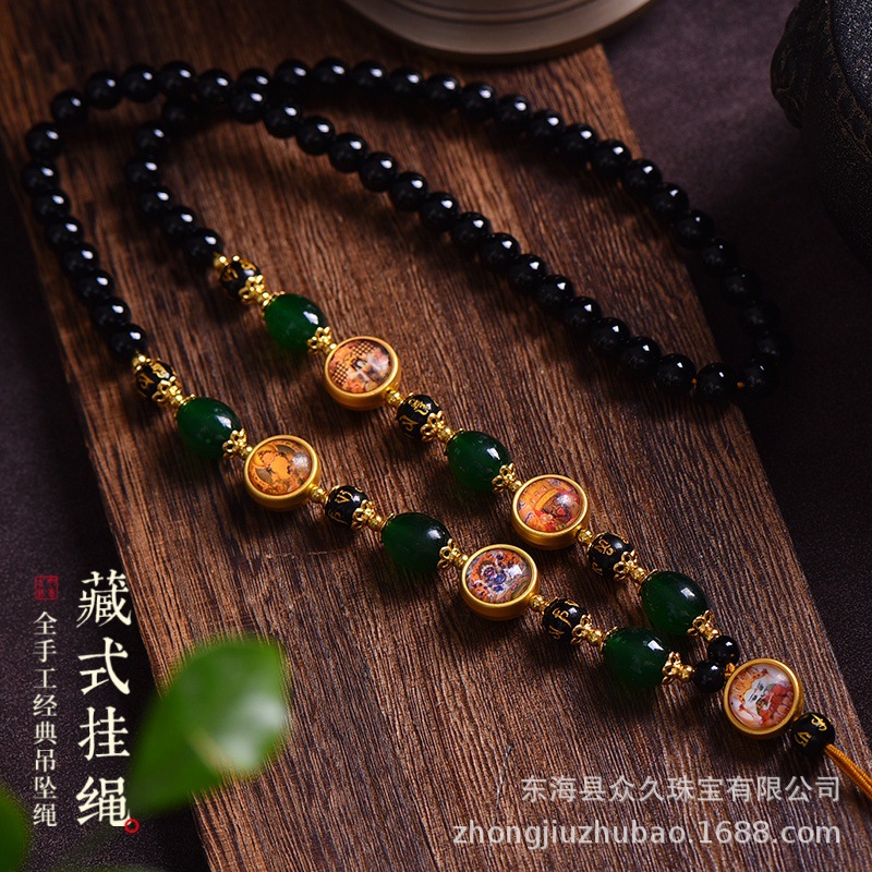 原创新品泰国佛牌链子文玩唐卡五爷挂绳毛衣链黑玛瑙项链吊坠绳男