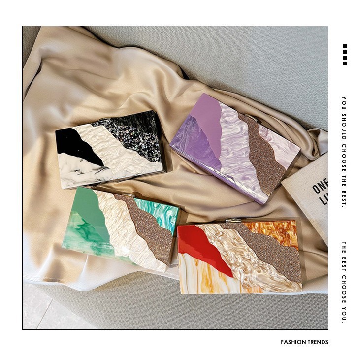 Nuevo comercio exterior transfronterizo damas bolsas de cena de empalme de color un hombro diagonal bolsas acrílicas bolsas de mano de boda