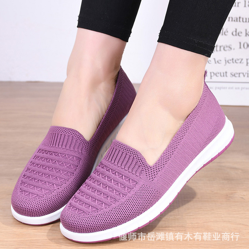 Old Beijing Cloth Shoes Women's Soft Sole Work Shoes Comfortable Middle-aged and Elderly Slip-on Shallow Mesh Breathable Shoes