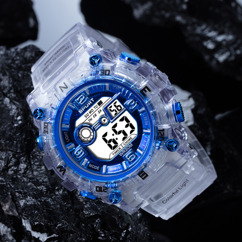 Suministro directo de fábrica transfronterizo popular dial grande reloj electrónico transparente hombres y mujeres estudiantes reloj de moda deportivo multifuncional