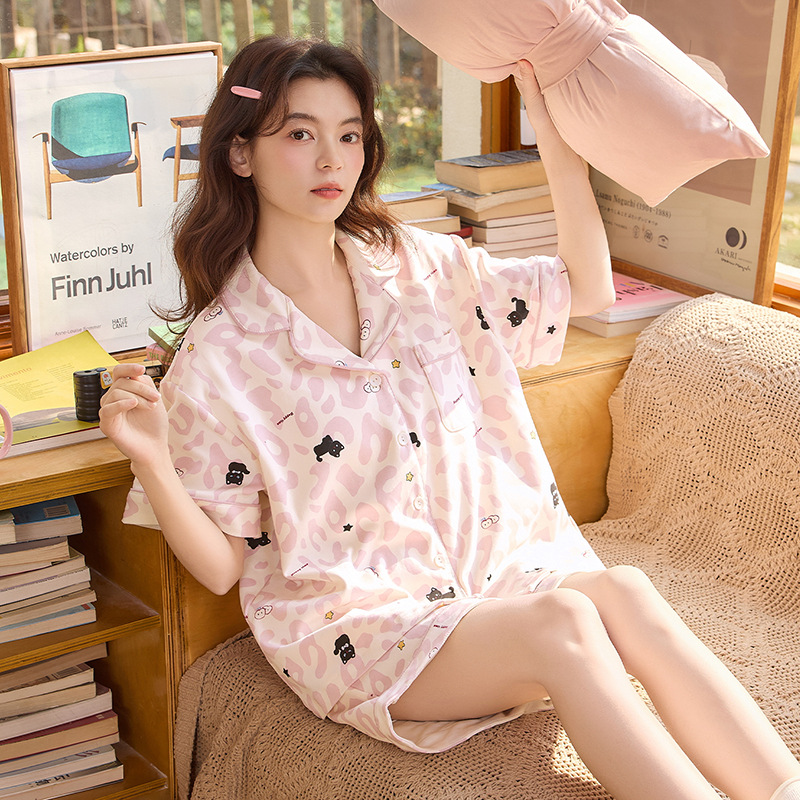 Pijama de mujer 2026 nuevo verano algodón damas de manga corta pantalones cortos set cardigans dibujos animados ropa para el hogar verano