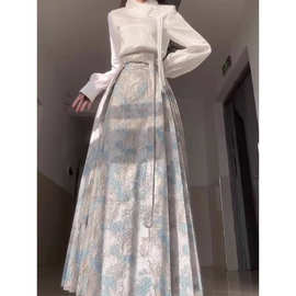 新中式国风马面裙套装女冬季改良版汉服小个子日常通勤长裙两件套
