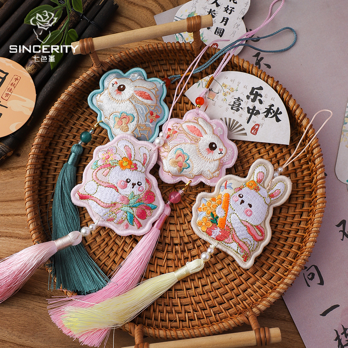 Nuevo medio otoño luna conejo colgante de bordilla decoración caja de regalo embalaje DIY materiales de florista