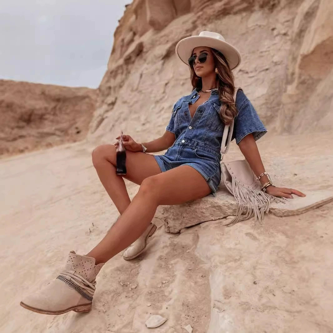Облегающее overalls для отдыха, европейский стиль, с коротким рукавом