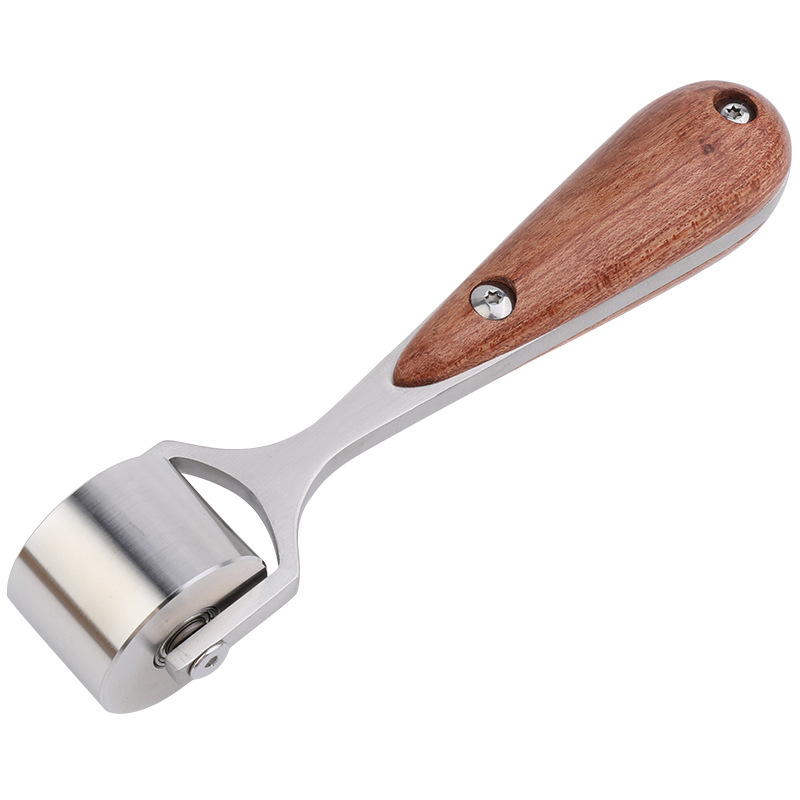 Rodillo de cuero de palisandro rodillo de rueda de empuje DIY herramienta de cuero hecha a mano herramienta de prensado de la piel Borde de cuero presionando rodillo de hierro