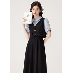 実店舗婦人服卸売購入夏年齢削減学生カレッジスタイルフェイクツーピース指導面接ドレス新鮮