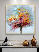 现代轻奢餐边画入户门正对门挂画玄关壁画丙烯肌理立体画发财树