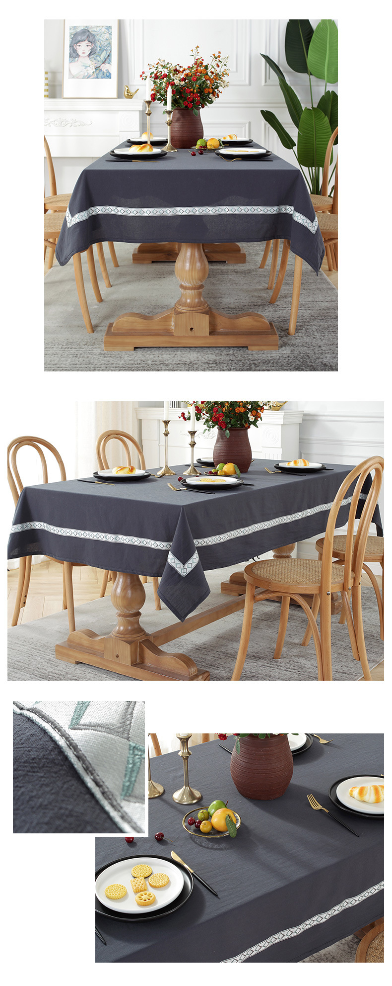 Simple Embroidered Lace Ethnic Style Household Square Tablecloth Washable Table Cover Towel Tea Table Tablecloth Wholesale display picture 3