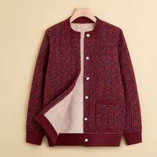 中年奶奶冬装女新款中老年人加绒加厚妈妈针织开衫老人老太太衣服