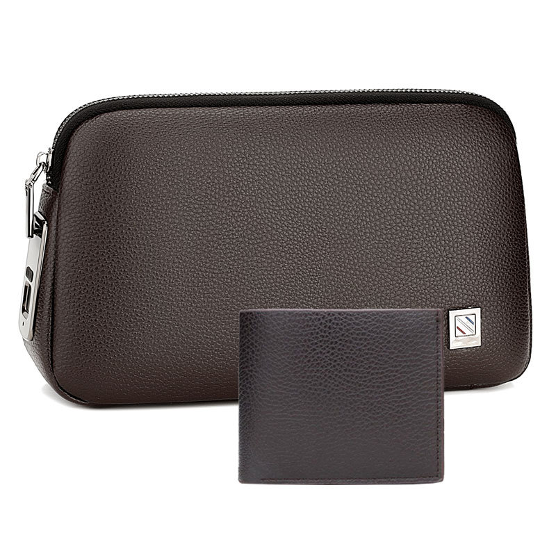 브라운 지문 잠금 핸드백 + 짧은 지갑