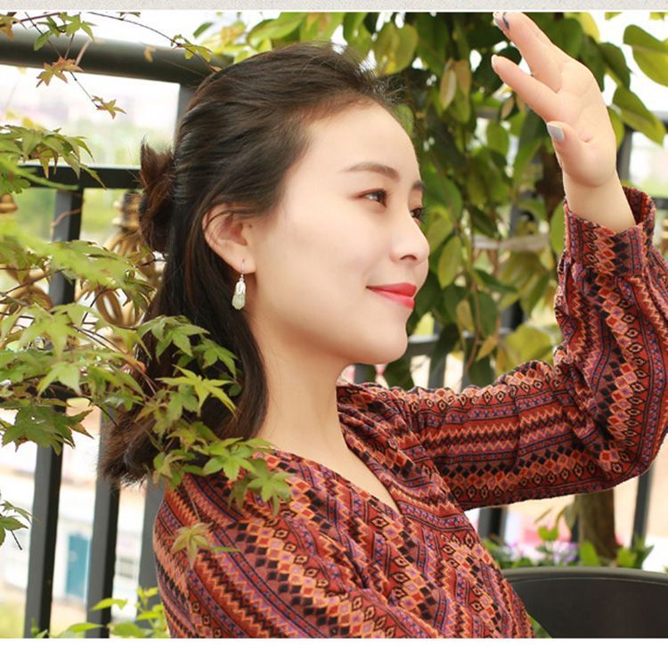 Yuanyuan 和天翡翠モクレンの花のイヤリング s925 スターリングシルバー女性のイヤリングレトロイヤーフック抗アレルギーイヤリング|undefined