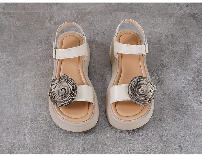 Sandal hở mũi nữ da bò thật đế dày phong cách La Mã cổ điển — Màu trắng be chi tiết 11