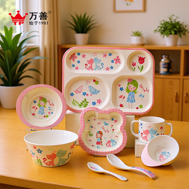 melamine children's tableware manufacturers a generation of cute cartoon eating bowl baby special food bowl fork spoon set