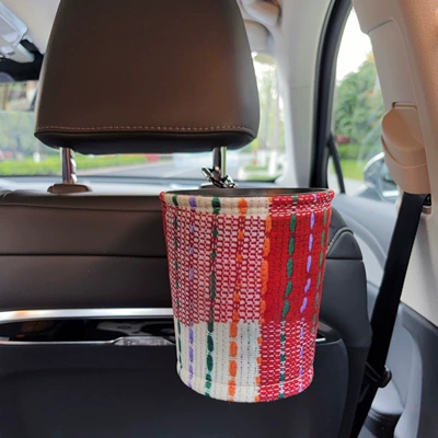 type, high-end tissue bag for women, Car tissue box/set - red-fabric-trash-bin-clip-on-style