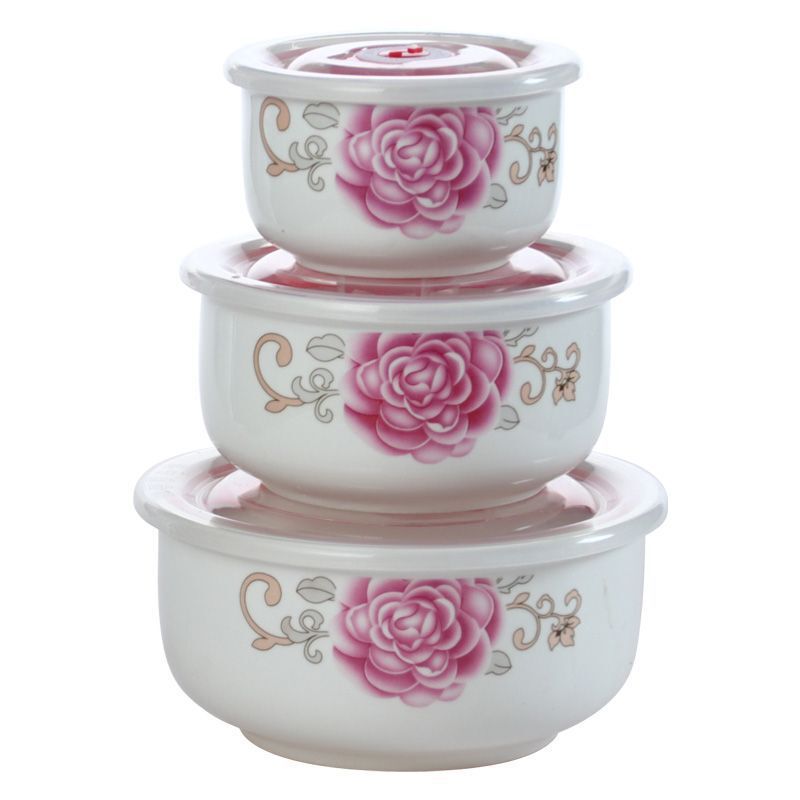 Microwave Heating Special Bowl Set, Ceramic Bowl with Lid, Large Fresh-Keeping Bowl, Household Sealed Box, Three-Piece Set for Carrying Meals Microwave Heating Special Bowl Set, Ceramic Bowl with Lid, Large Fresh-Keeping Bowl, Household Sealed Box, Three-Piece Set for Carrying Meals