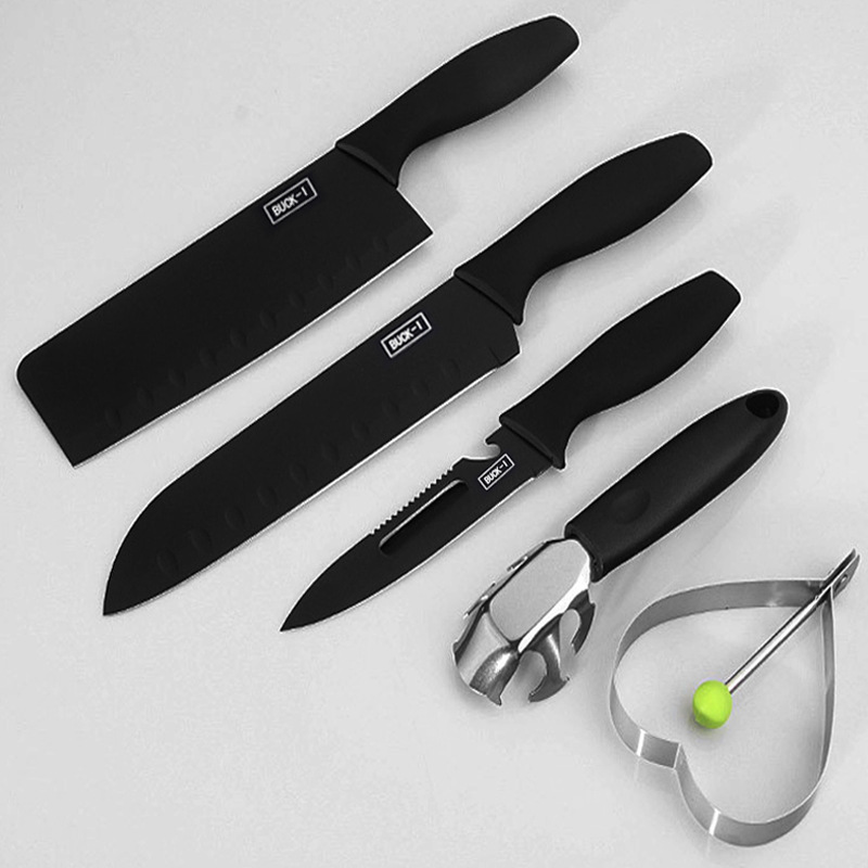 Juego de cuchillos de cocina cuchillo de acero negro cuchillo de regalo utensilios de cocina de acero inoxidable cuchillo doméstico conjunto de cinco piezas cuchillo de fábrica
