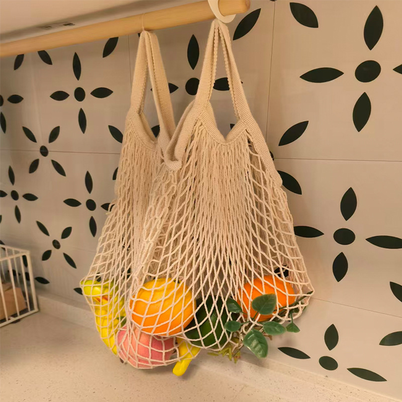 Ready-Made Portable Pure Cotton Mesh Bag Gift Storage Net Bag Supermarket Hanging Bag Fruit and Vegetable Cotton Woven Shopping Bag