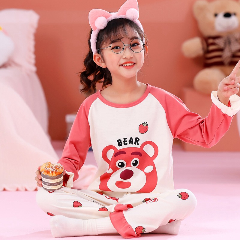 Girls' Pajamas Spring and Autumn Combed Cotton Long Sleeve Children's Suit Cartoon Boys Big Children Baby Home Clothes Autumn