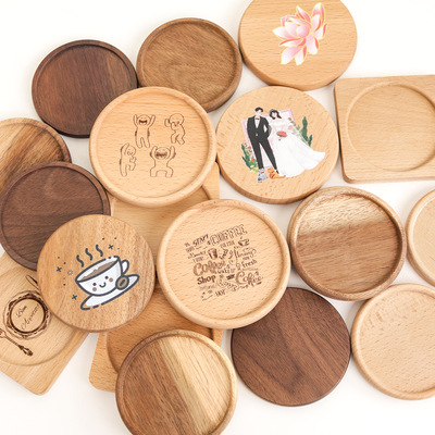 Customizable logo Lettering solid wood Coaster square circular Insulation pad Kung Fu Cup Coffee pad non-slip Cushion