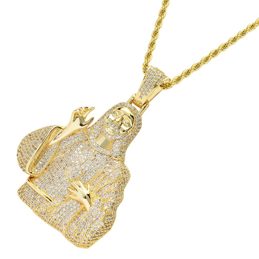 Collar de hip hop de los hombres retro personalidad Avatar colgante personalidad 18K oro micro incrustaciones de circón transfronteriza hip hop joyería