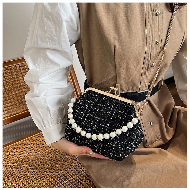 Cross-border texture checkered small bag for women's autumn 2024 new trendy and fashionable knitted chain crossbody bag, shell bag undefined