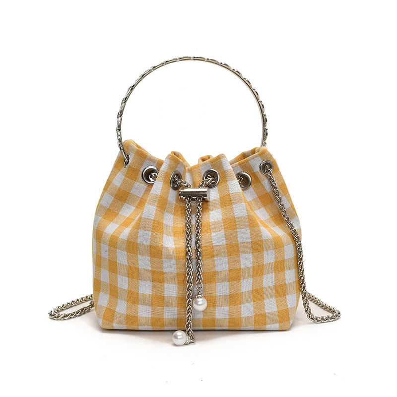Bolso de cubo de lona a cuadros popular de este año bolso de hombro con cadena de estilo nuevo para mujer 2025 bolso de mensajero versátil de moda