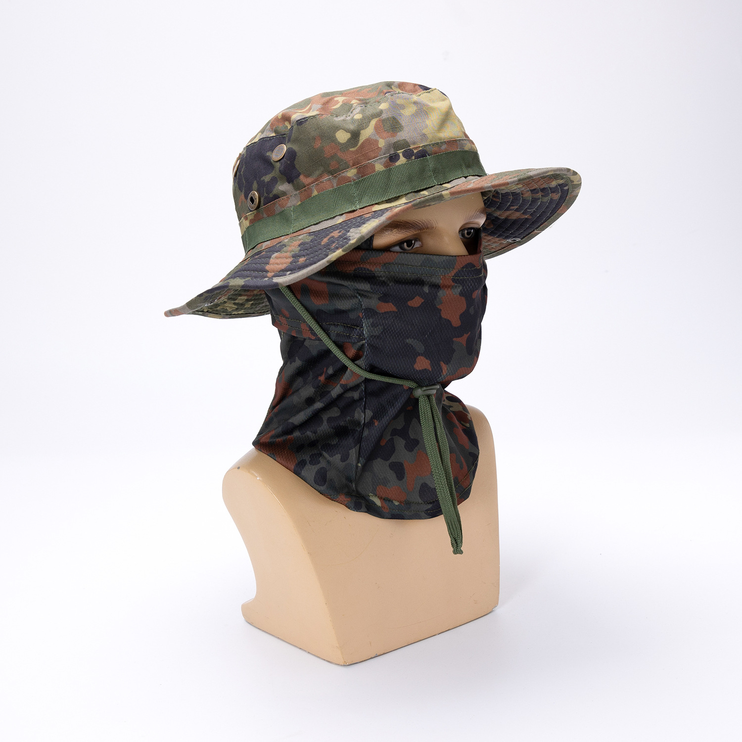 Sombrero de borde redondo de camuflaje transfronterizo Sombra de sol al aire libre Tácticas Funda de sombrero Benny Tapa de ley Balafak Máscara de pesca