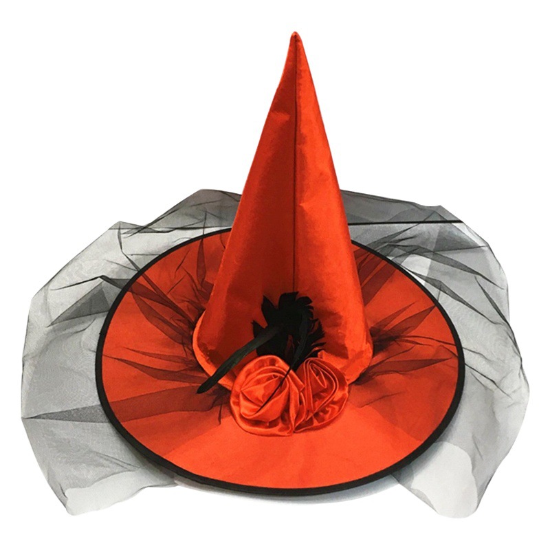 Sombrero de mago de Halloween para niños y adultos, vestido de fiesta, sombrero de bruja de malla rosa, suministros para fiesta
