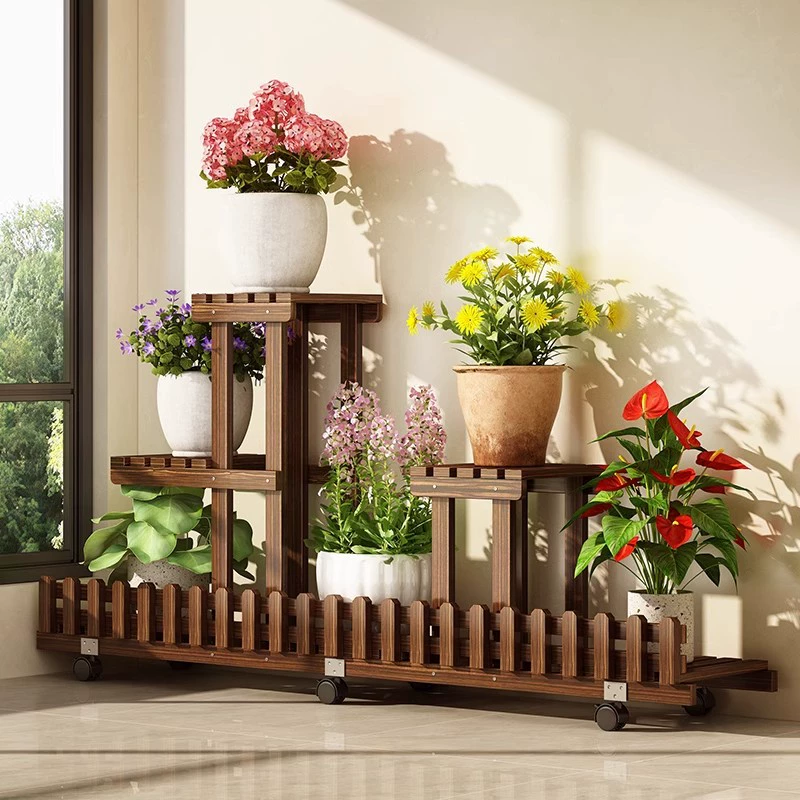 Цветочная полка Стеллаж для хранения Балкон Гостиная Напольная Бытовая Новая мясистая комнатная многослойная зеленая стойка для цветочных горшков из цельного дерева