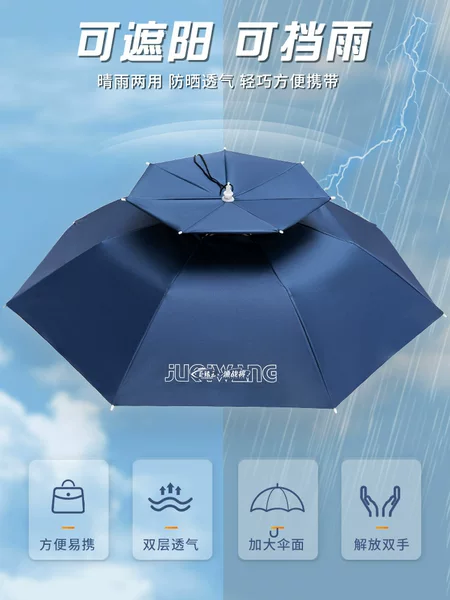 New fishing umbrella cap head-mounted umbrella folding headband umbrella double sunscreen outdoor fishing sunshade fishing umbrella wholesale