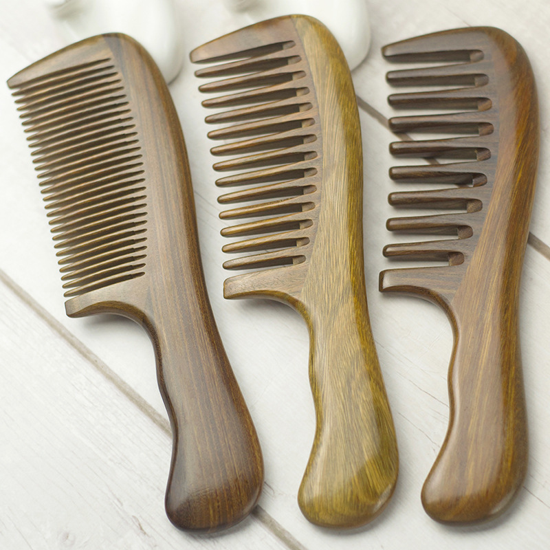 巻き毛用コーム、マッサージコーム、家庭用日用品、幅広歯コーム、女性用ロングヘア用、緑檀材ハンドル、卸売、育毛|undefined