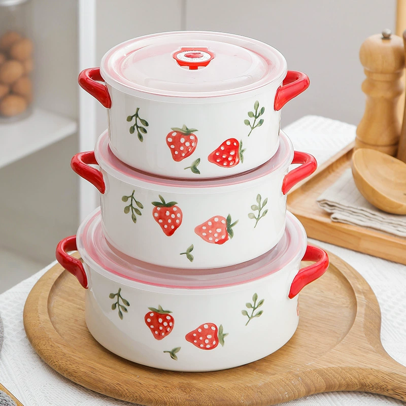 Новый продукт Nordic керамическая миска чашка выпечной фарфор расписной клубничный однолапый миска для лапши с салатом чашка для завтрака
