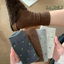 春秋冬季法式温柔小碎花袜子女中筒袜ins风百搭优雅堆堆袜长筒袜