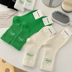 suxinaimin spring and summer letter embroidery white socks women's mid-calf socks couple black ins trendy Japanese cotton socks