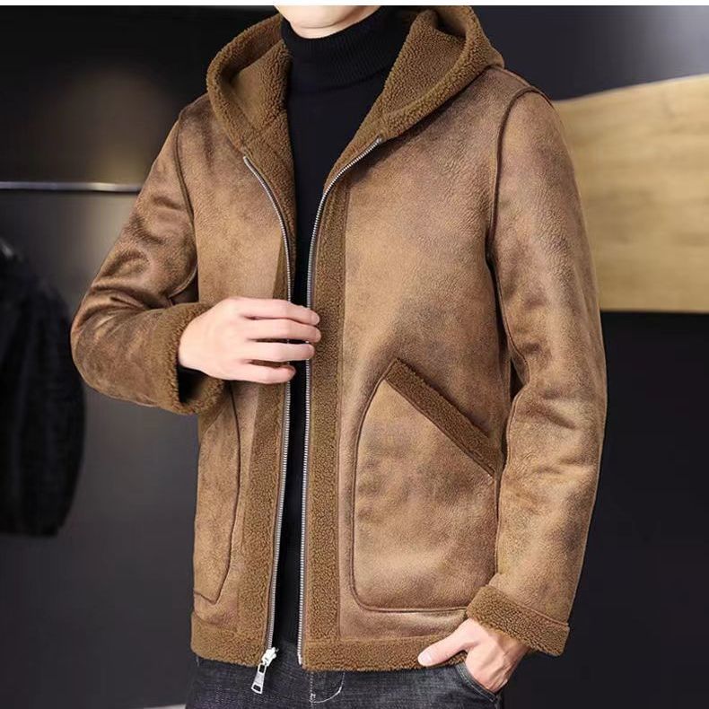 Reversible Men's Jacket 2025 Winter New Style Fleece-Lined and Thickeneded Casual Versatile Hooded Jacket Warm Teddy Velvet