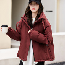 休闲短款连帽冲锋衣外套女2025冬新款宽松小个子加绒加厚保暖棉衣